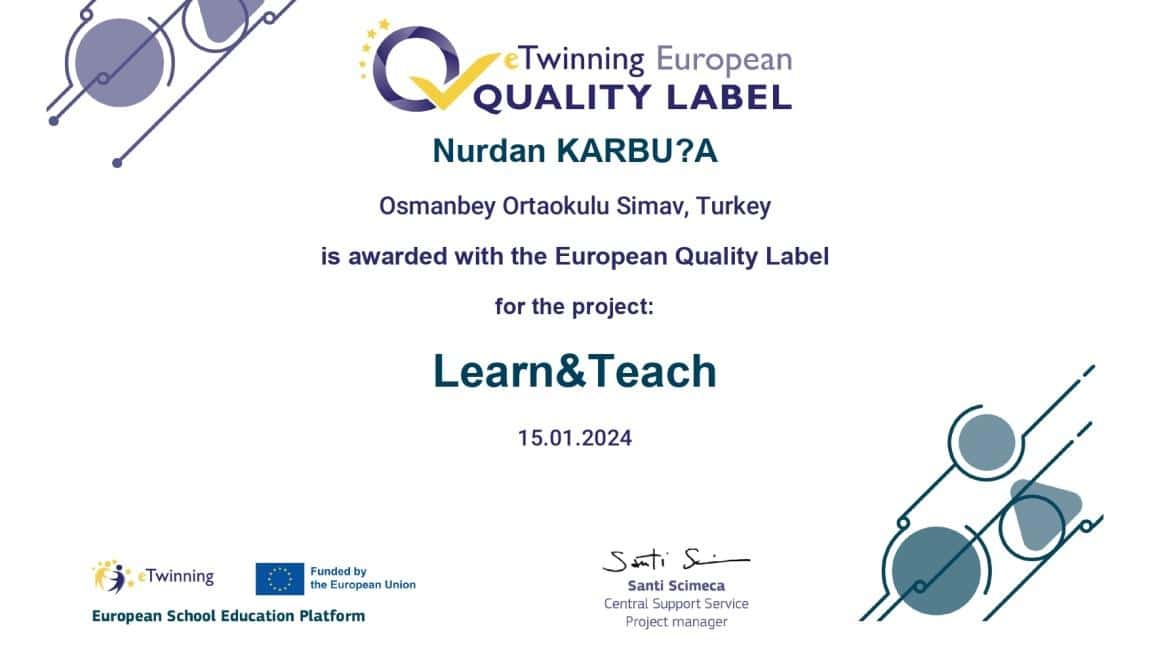 Öğretmenlerimiz Okulumuza E-Twinning Avrupa Kalite Etiketi Kazandırdılar